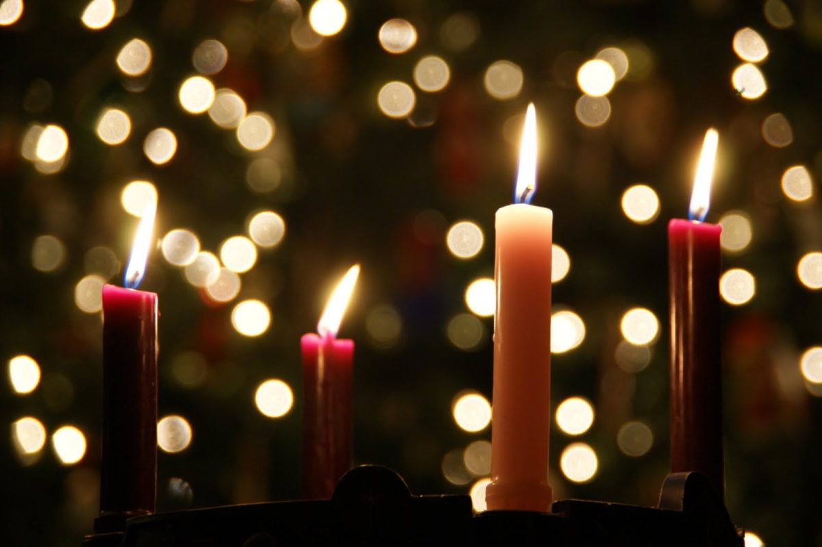 Advent candles at Blackburn Cathedral at night